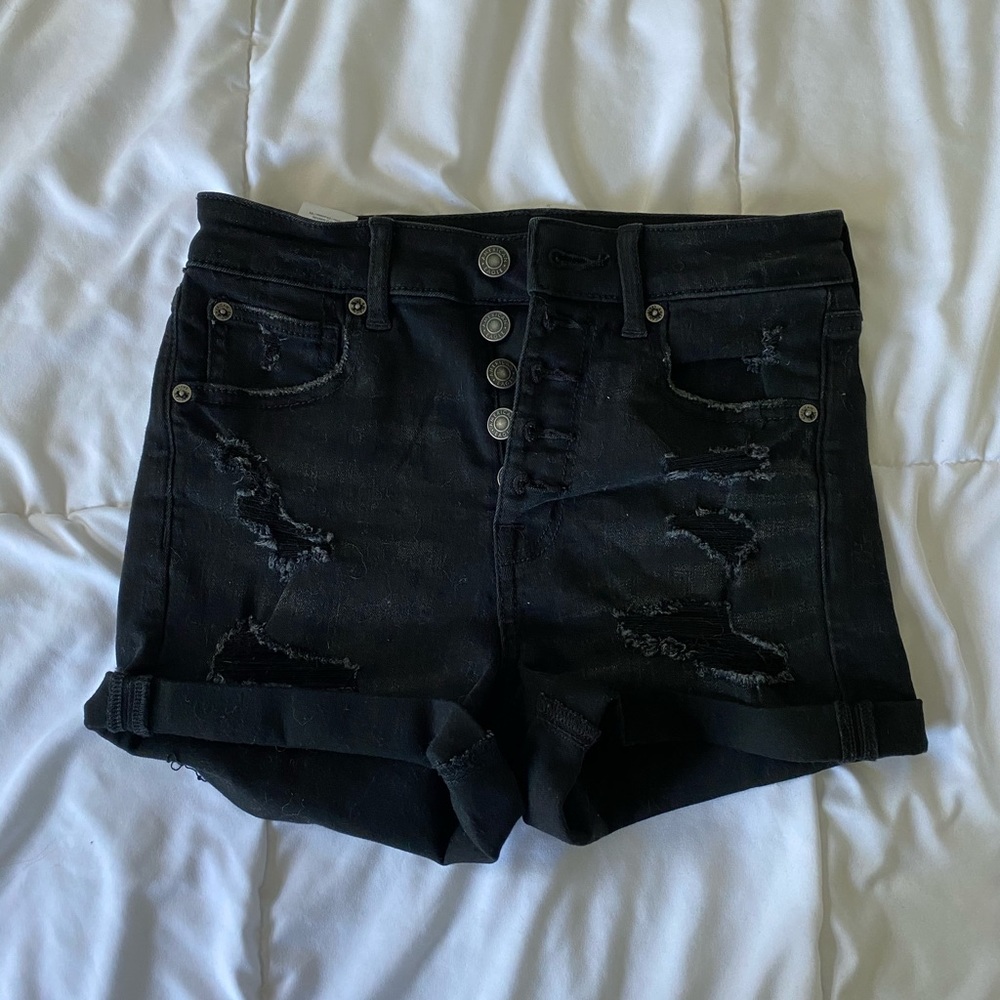 AE distressed black shorts